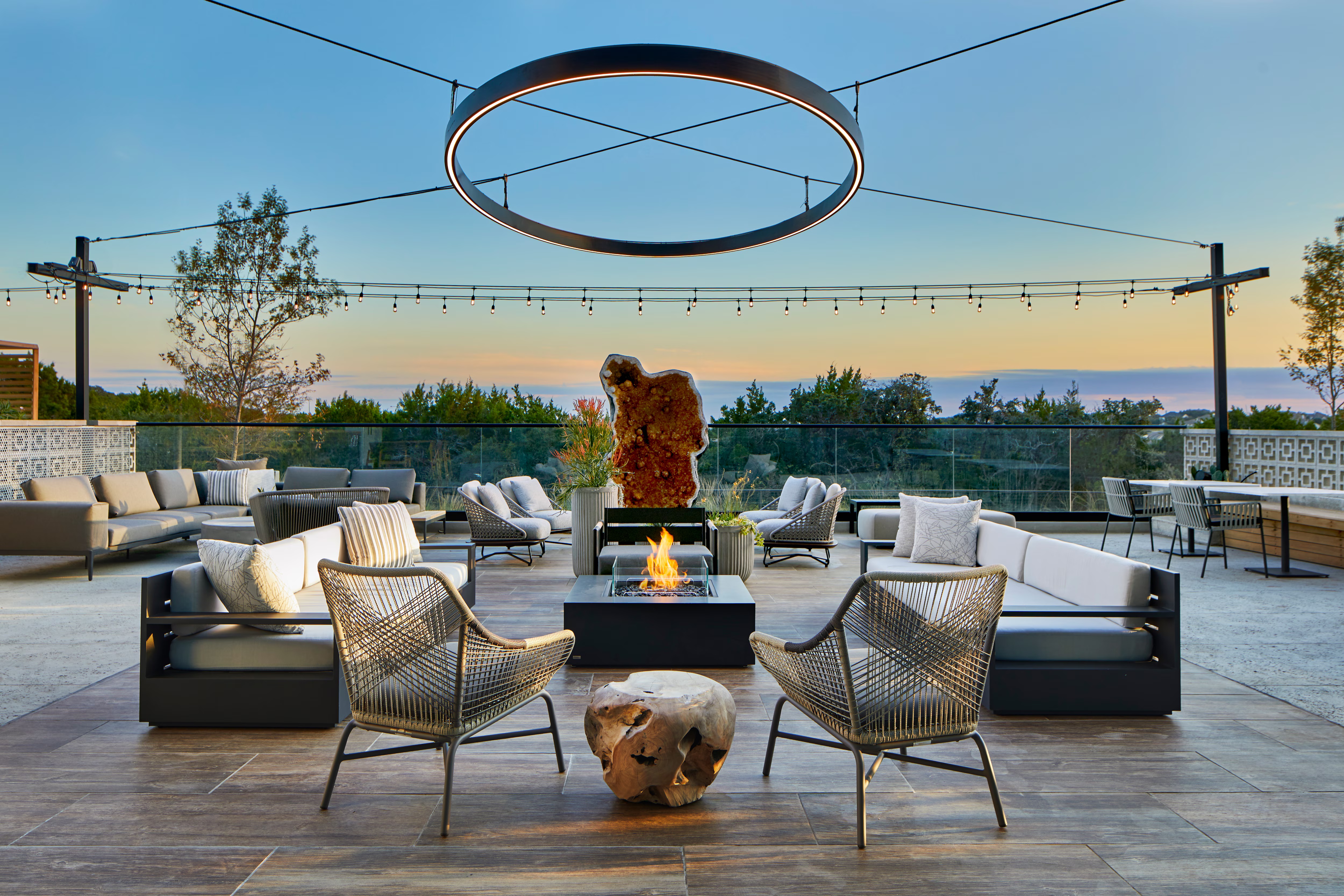 Rooftop terrace at dusk